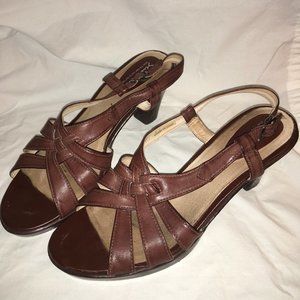 Sudini Brown Leather Slingback Sandals